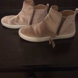 Dolce Vida velvet pink zip shoes.